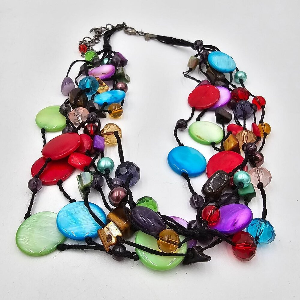 Premier Designs Multicolored Multistrand 24" Necklace Dyed Shell Glass Beads - Picture 5 of 10